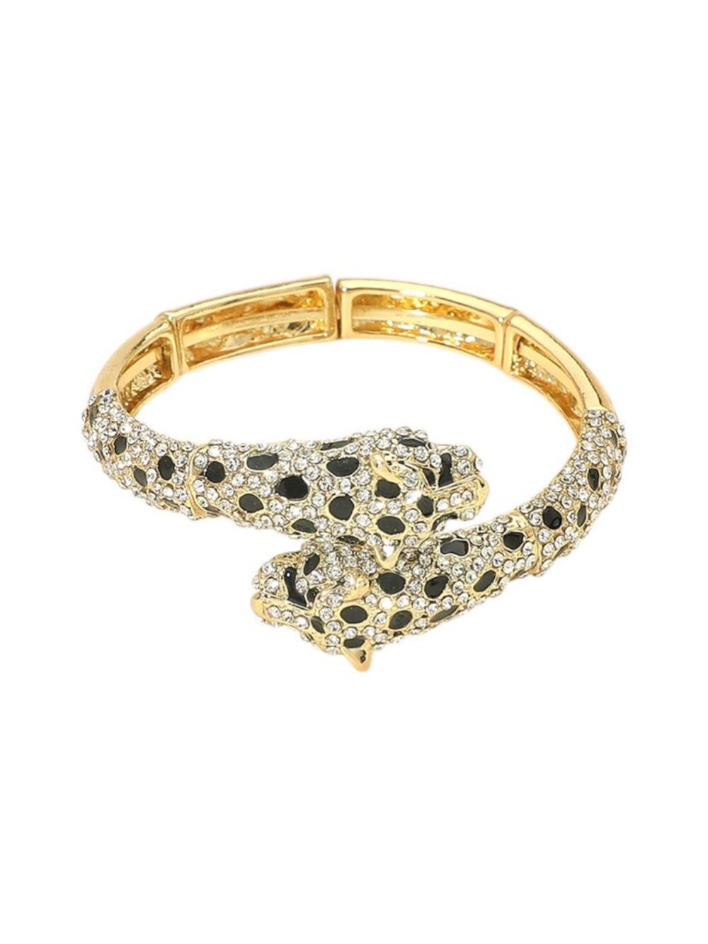 Tigerstars Gold Rhinestone Studded Leopard Head Tip Adjustable Bangle Bracelet